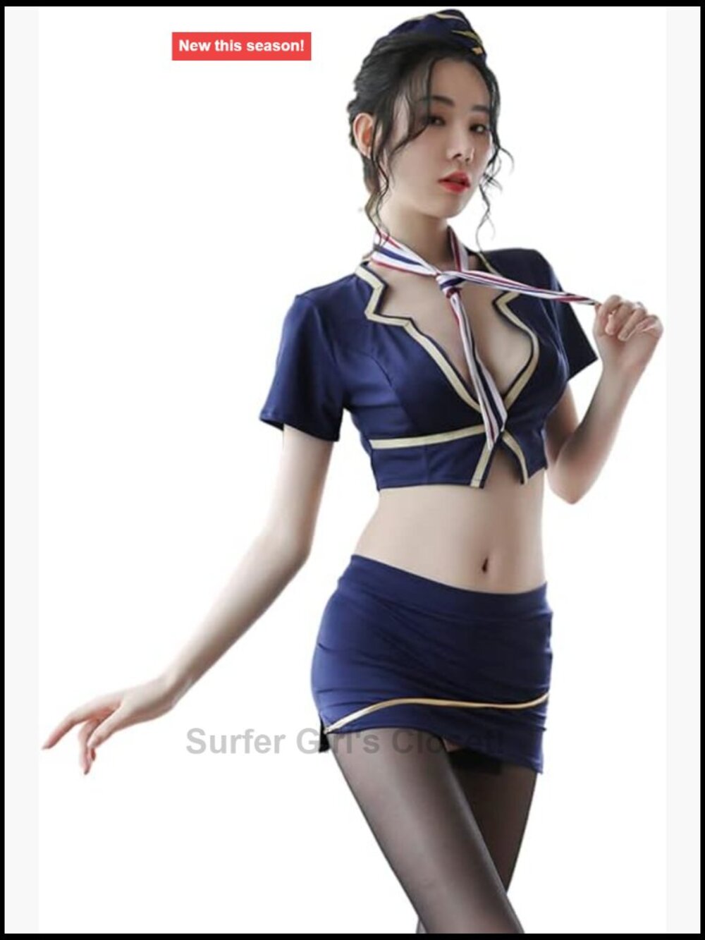 Stewardess Cosplay Lingerie Costume Polyester Spandex Role Play Set